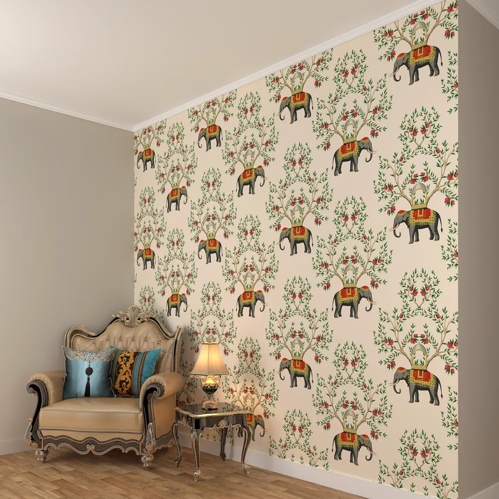 Dash Of Royalty Designer Beige &amp; Orange Premium Quality Wallpaper