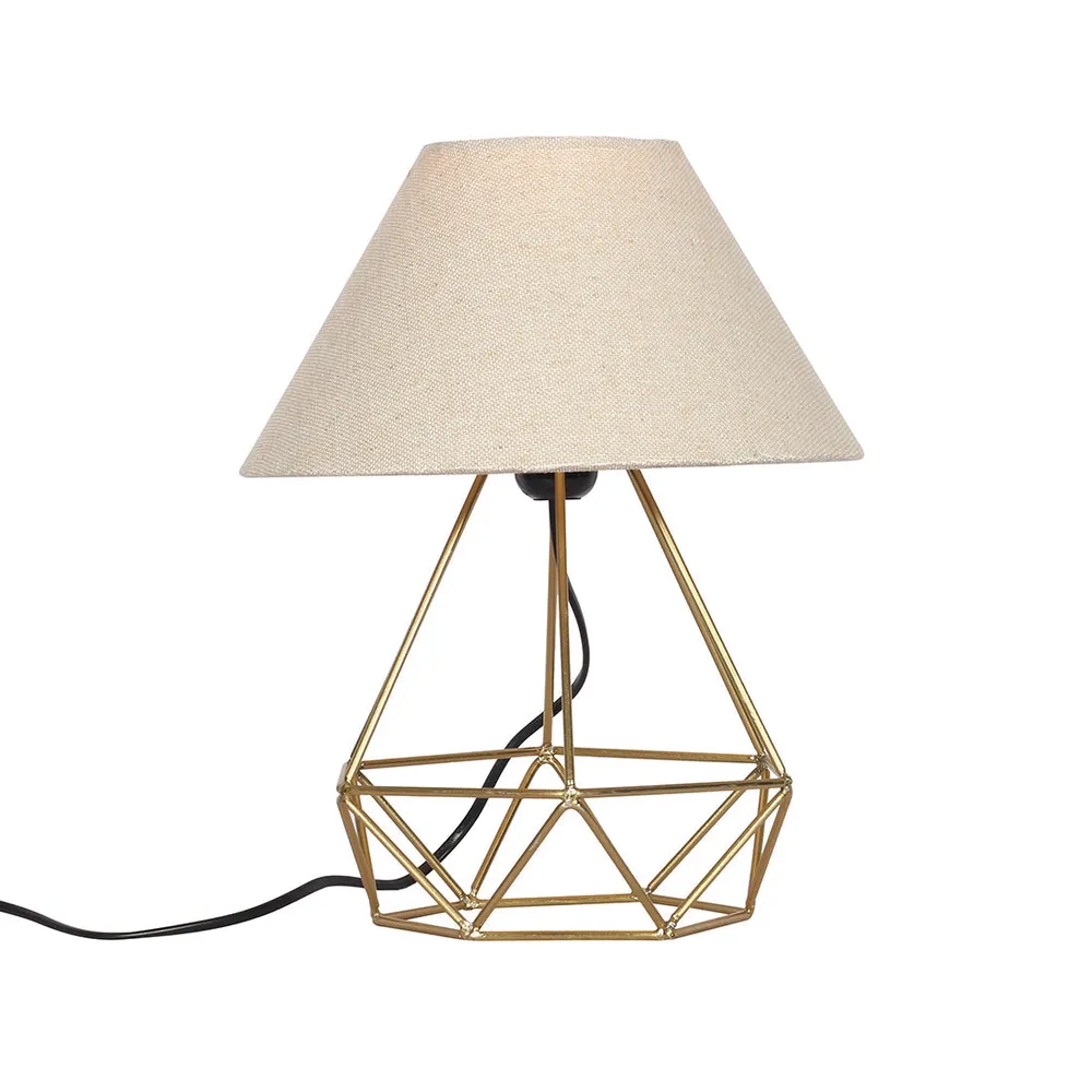 Dazzling Golden Metal Cage Table Lamp With Shade