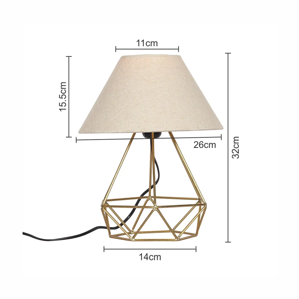 Dazzling Golden Metal Cage Table Lamp With Shade