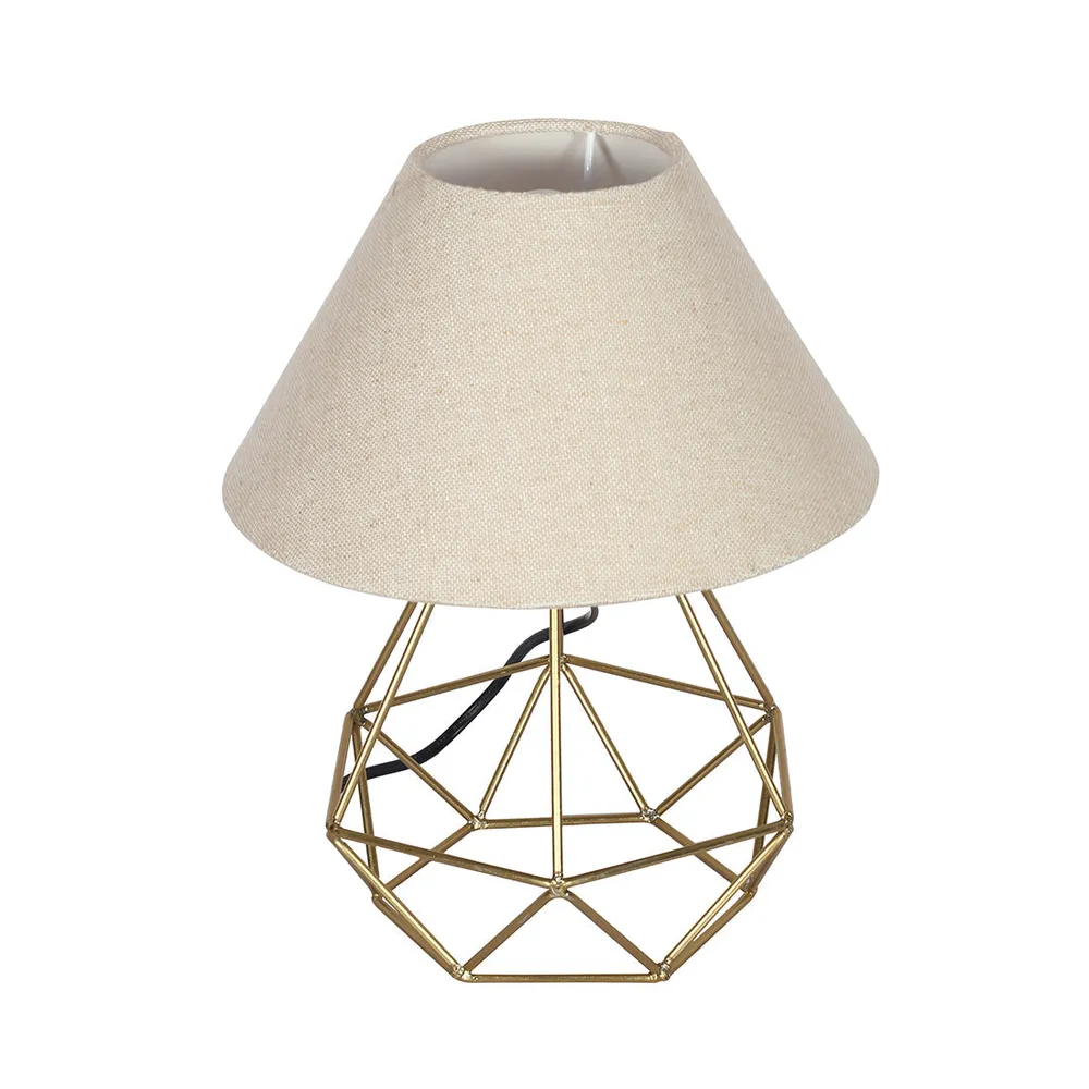 Dazzling Golden Metal Cage Table Lamp With Shade