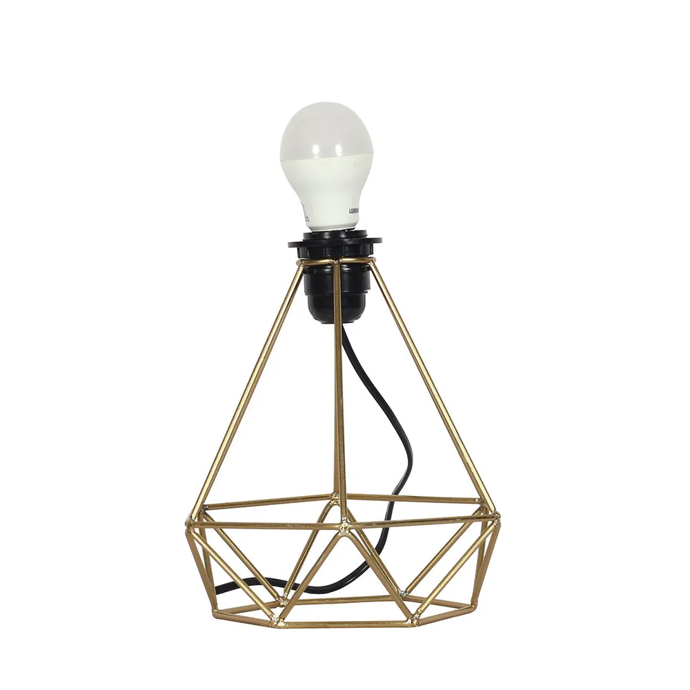 Dazzling Golden Metal Cage Table Lamp With Shade