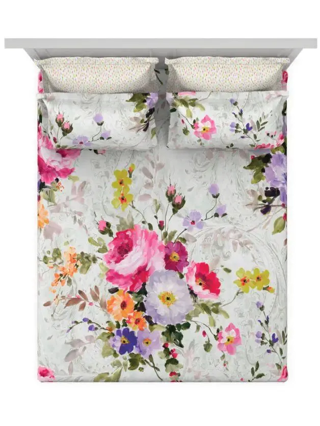 D'Decor Fuchsia Rose Icons Collection 100% Cotton Double Bedsheet With 2 Pillow Covers