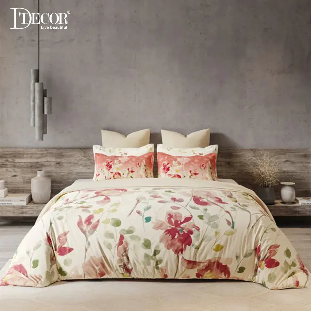 D'Decor Garnet Rose Premier Collection 100% Cotton Double Bedsheet With 4 Pillow Covers