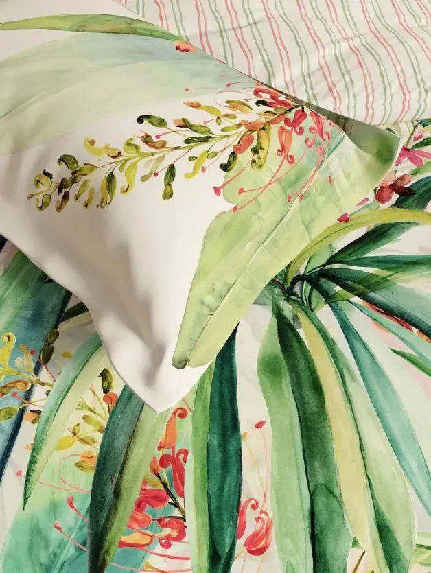 D'Decor Green Spruce Premier Collection 100% Cotton Double Bedsheet With 4 Pillow Covers