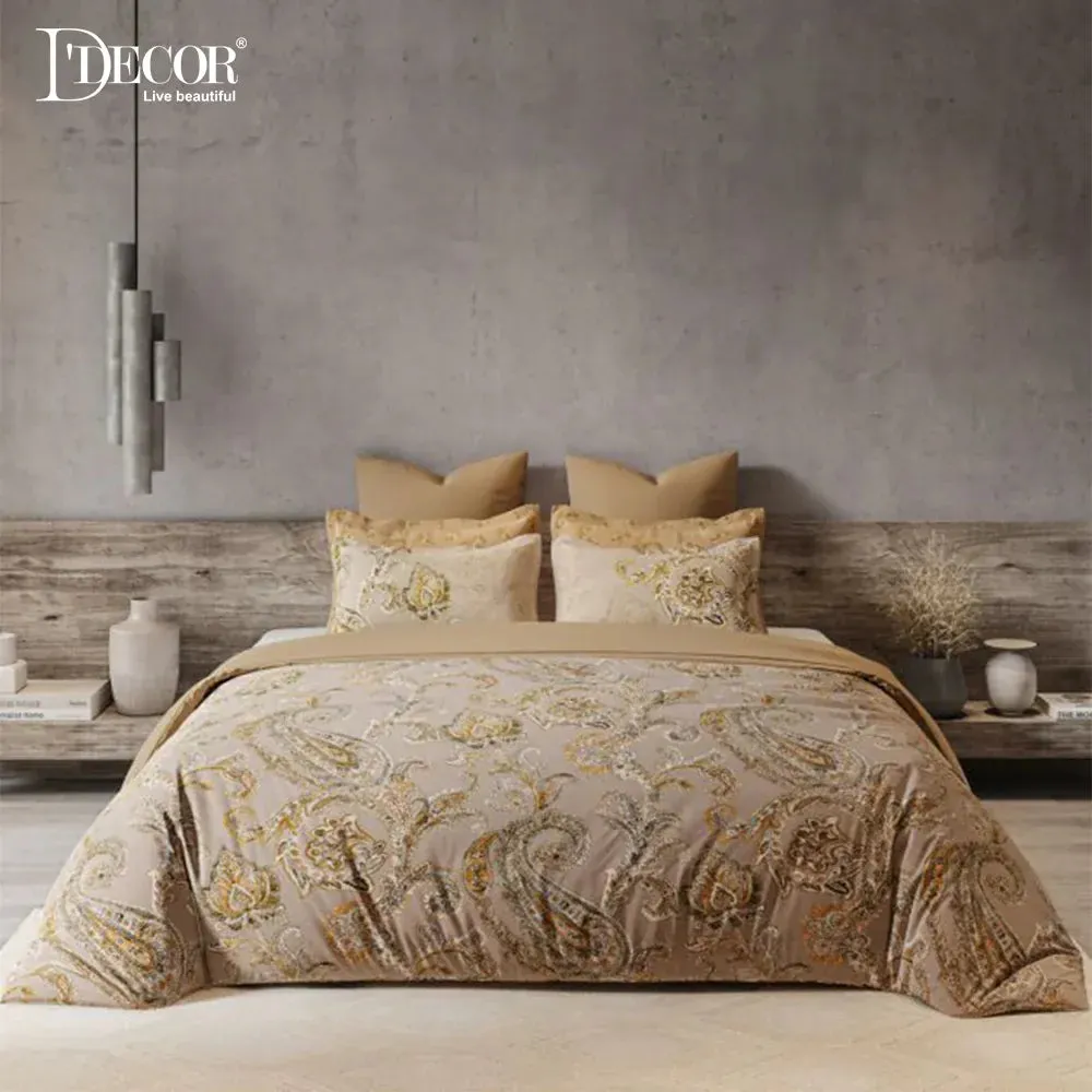 D'Decor Light Taupe Premier Collection 100% Cotton Double Bedsheet With 4 Pillow Covers