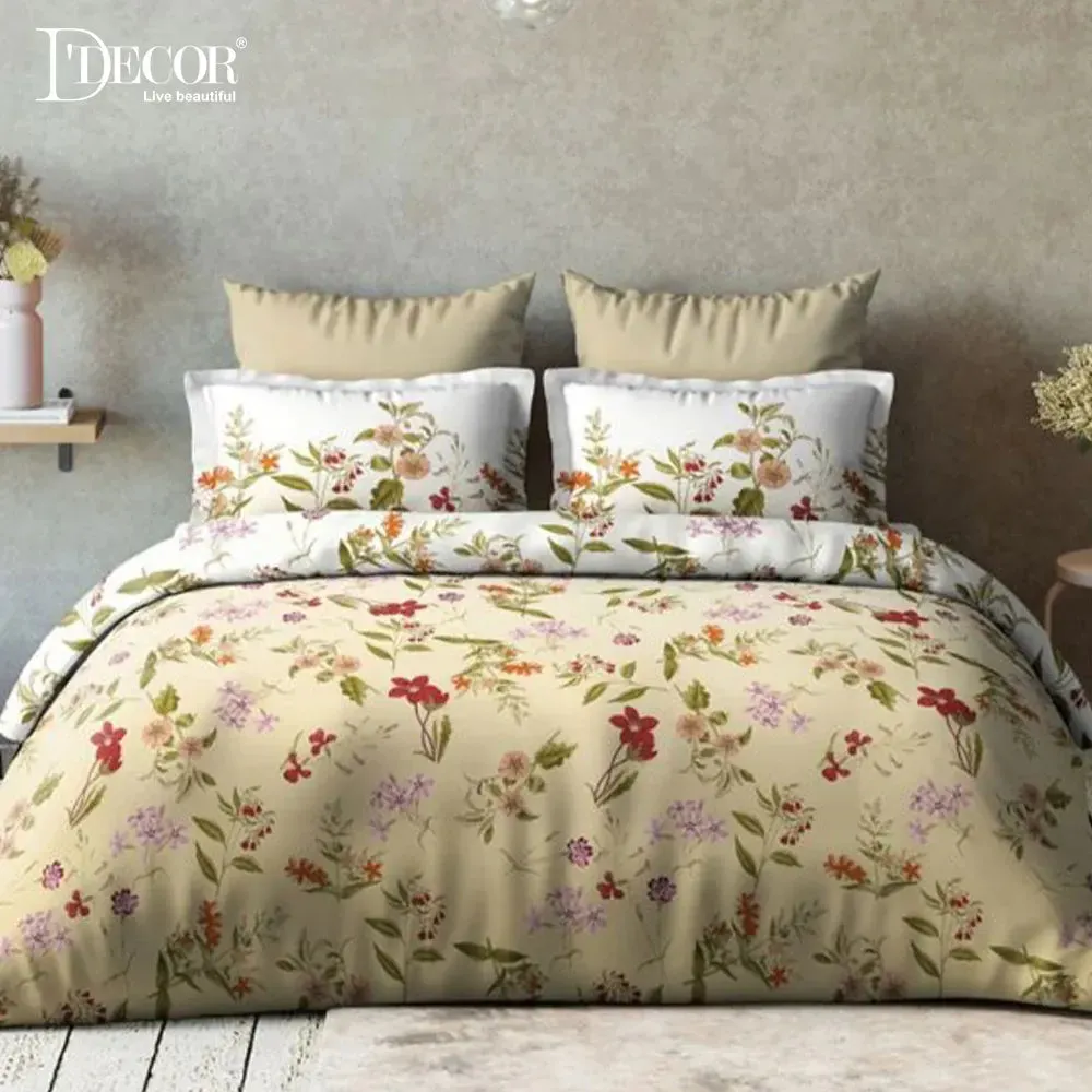 D'Decor Saphire Icons Collection 100% Cotton Double Bedsheet With 4 Pillow Covers