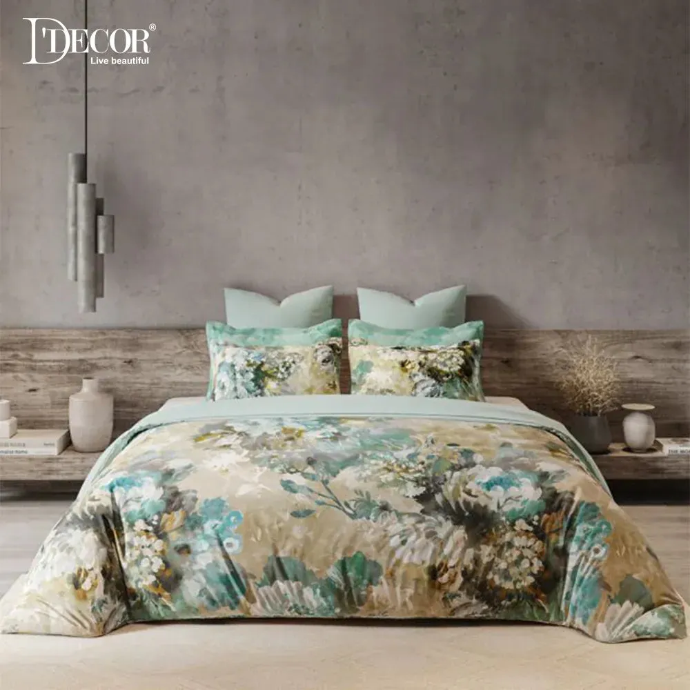 D'Decor Turquoise Premier Collection 100% Cotton Double Bedsheet With 4 Pillow Covers