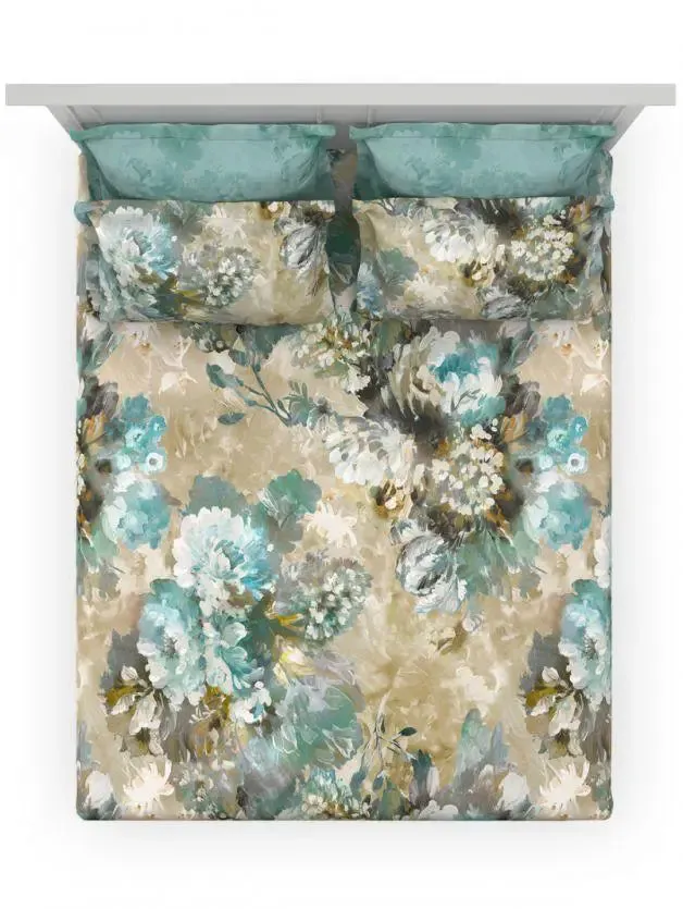 D'Decor Turquoise Premier Collection 100% Cotton Double Bedsheet With 4 Pillow Covers