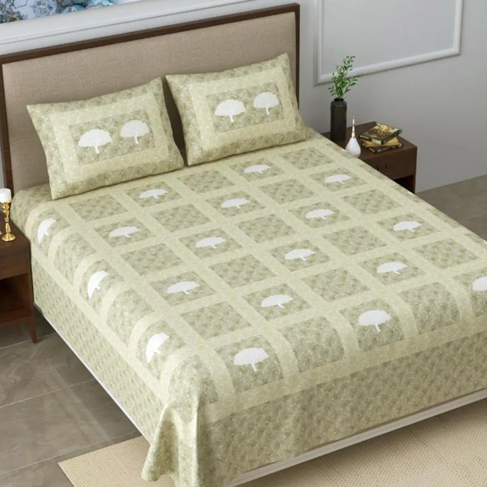 Deciduous Tree Cotton Double Bedsheet with Pillow Covers