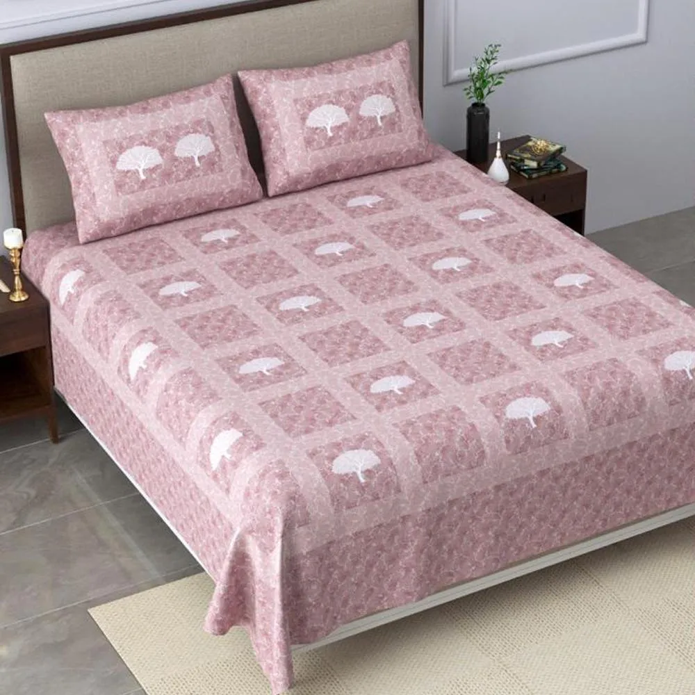 Deciduous Tree Cotton Double Bedsheet with Pillow Covers