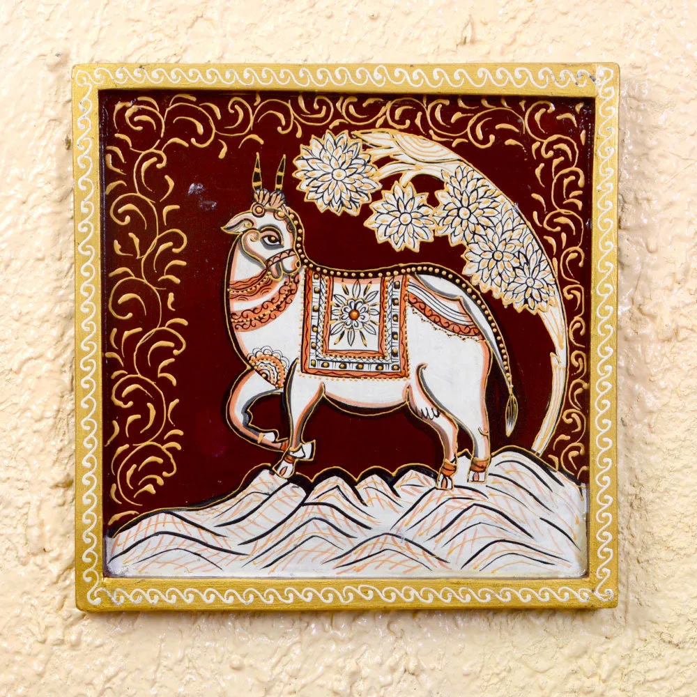 Decorated White Horse Traditional Art Painted Wooden Wall Panel