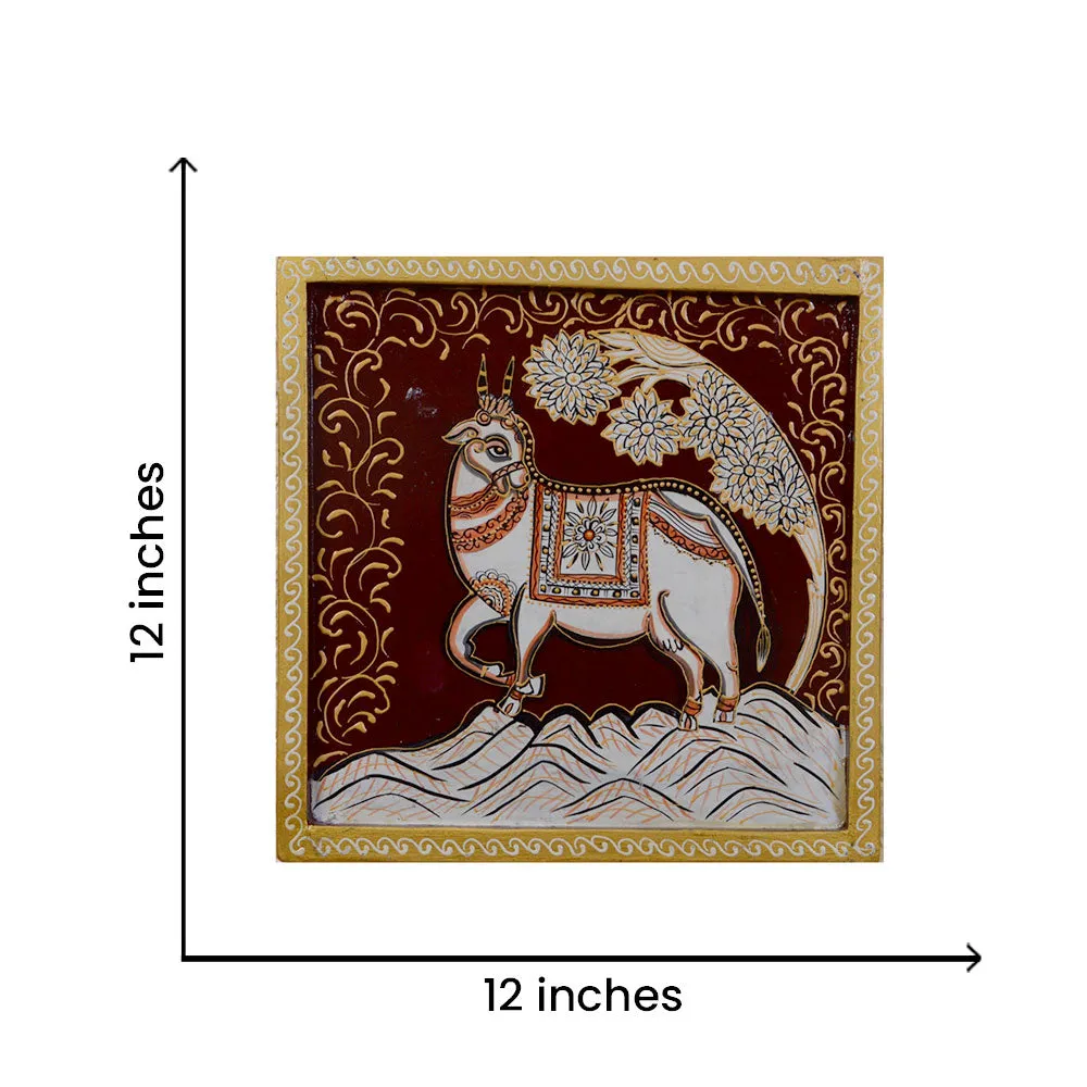 Decorated White Horse Traditional Art Painted Wooden Wall Panel