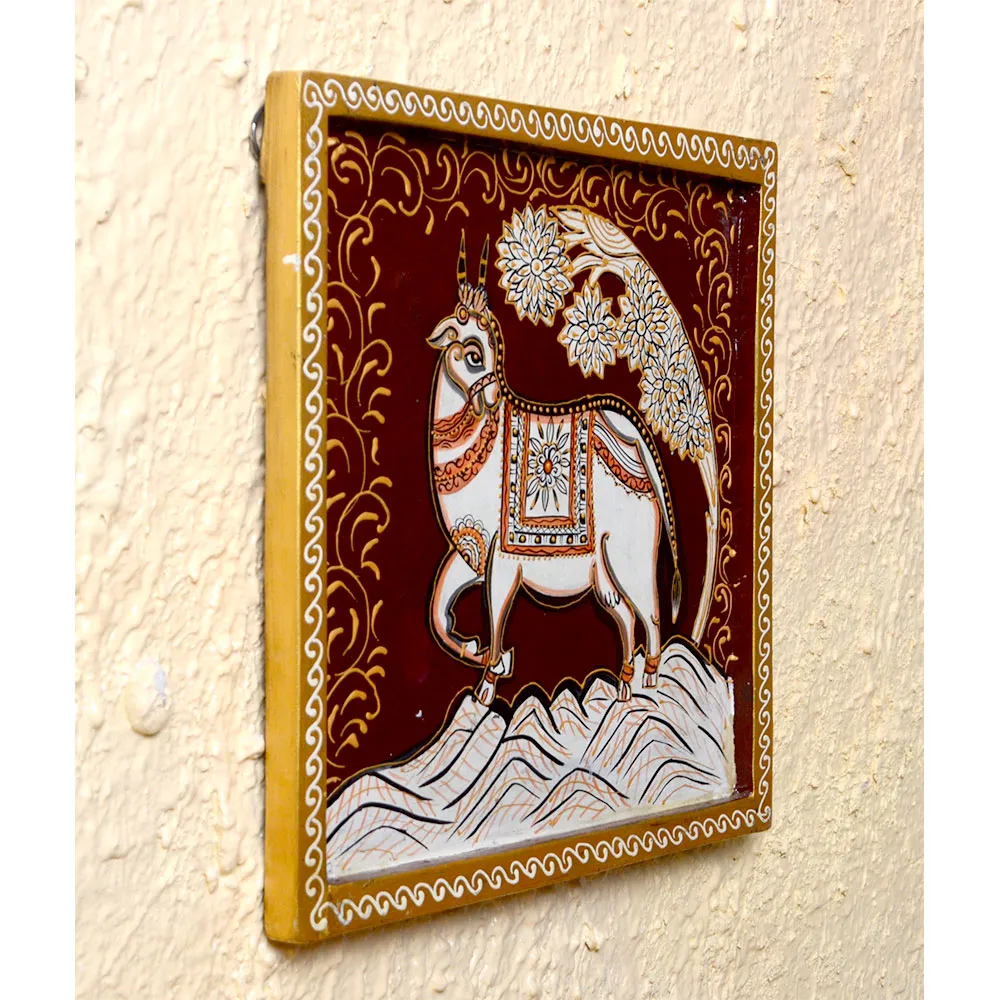 Decorated White Horse Traditional Art Painted Wooden Wall Panel