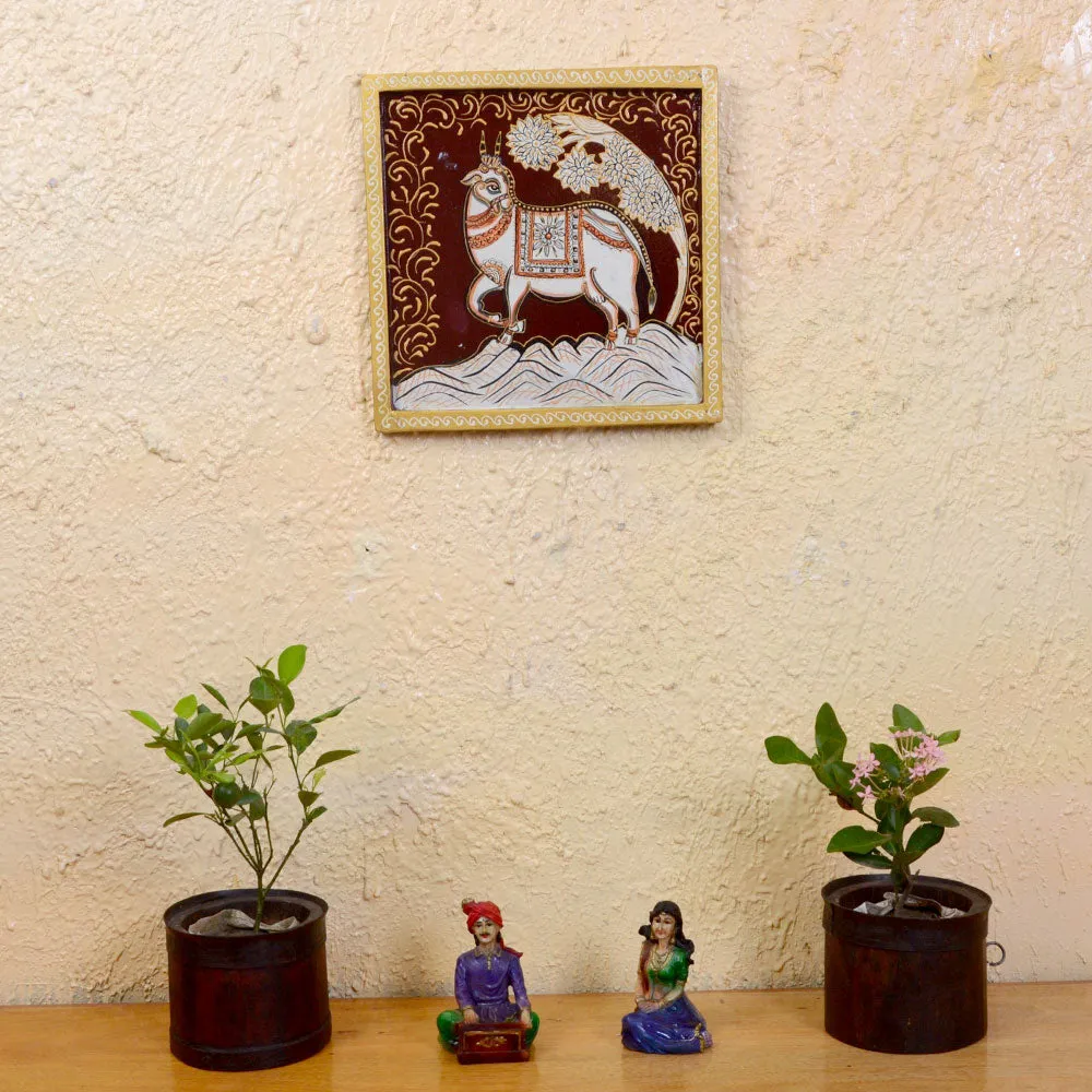 Decorated White Horse Traditional Art Painted Wooden Wall Panel