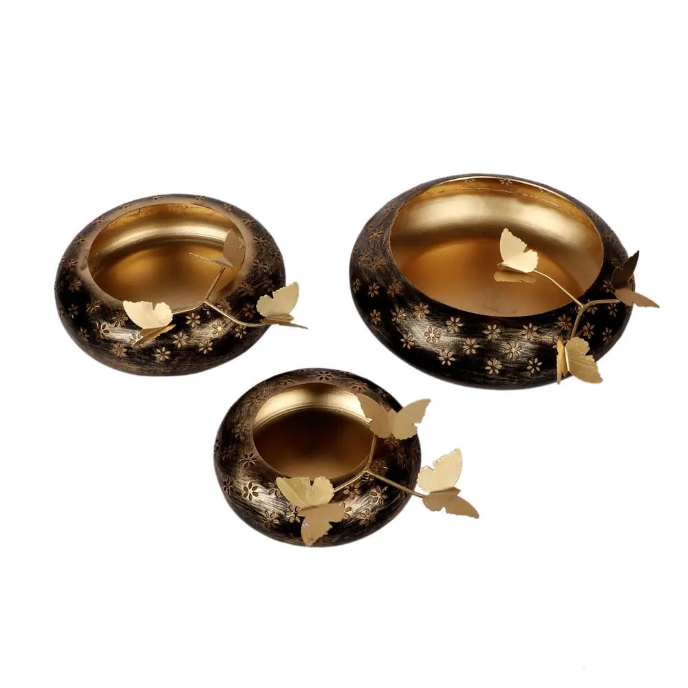 Decorative Black & Gold Metal Urli bowl Set of 3