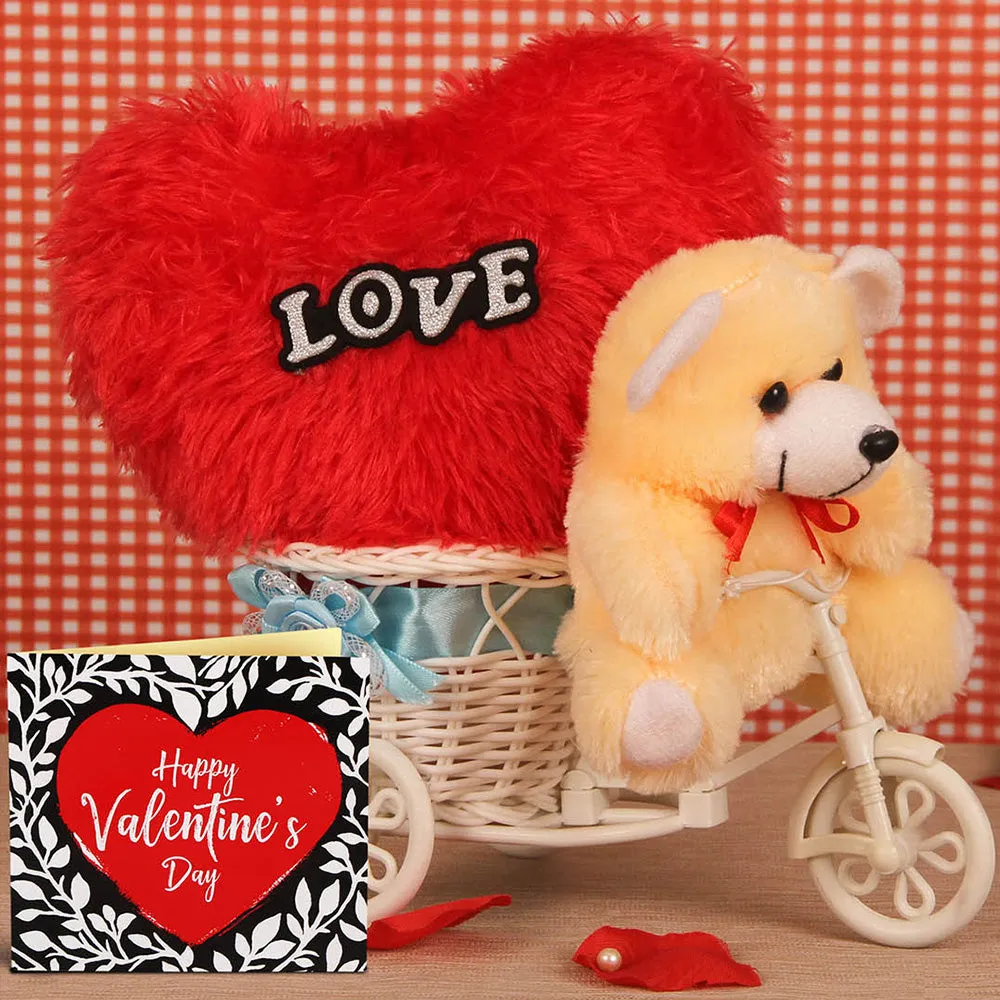Decorative Cycle with Two Small Teddy Gift Pack for Valentine's Day (Pack of 4)
