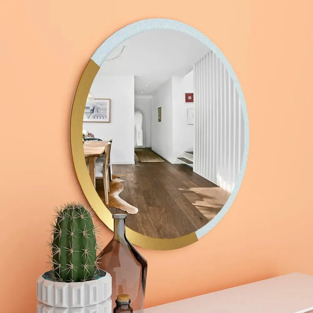 Decorative Designer Round Shape Wooden Wall Mirror Small ( 37CM X 37CM )