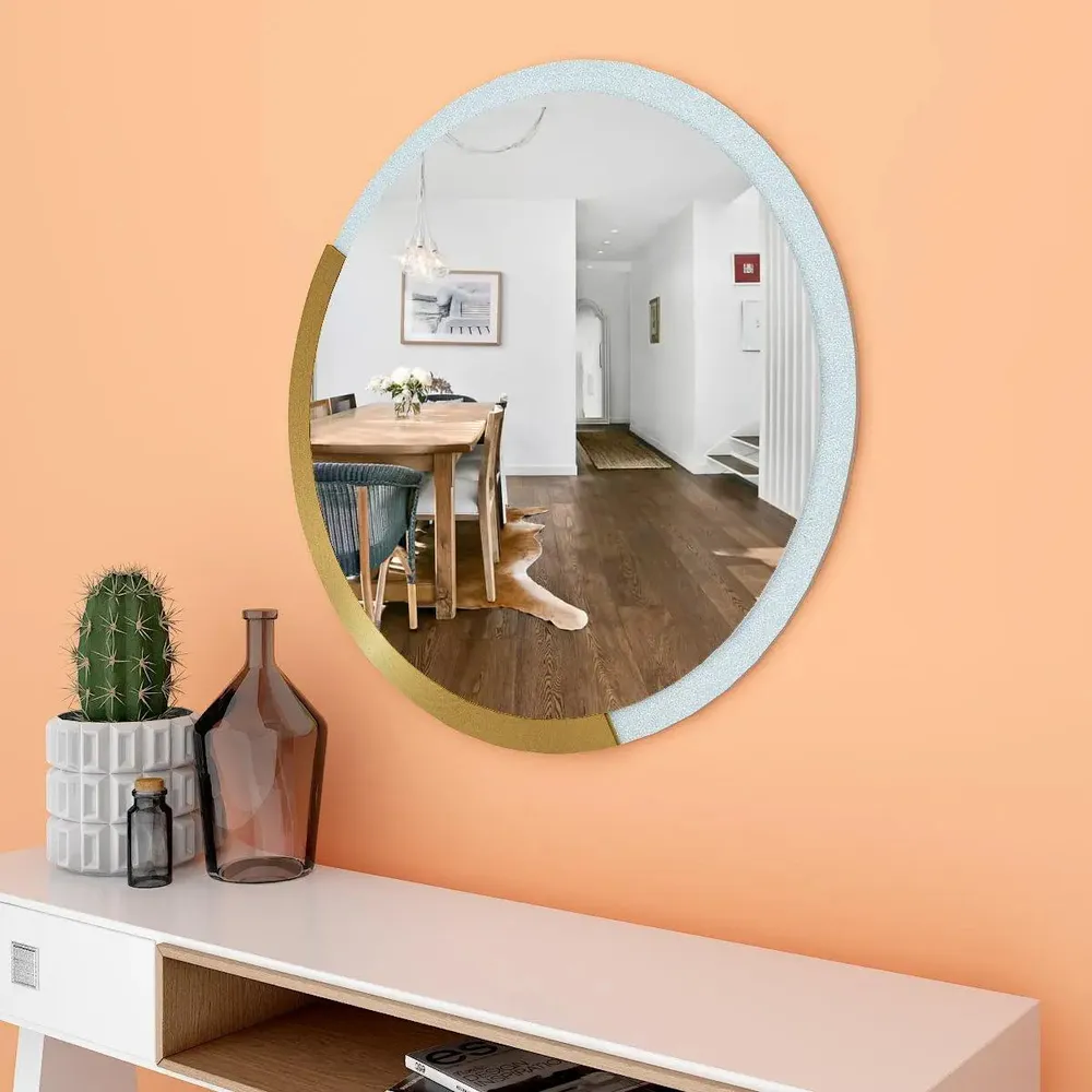 Decorative Designer Round Shape Wooden Wall Mirror Small ( 37CM X 37CM )
