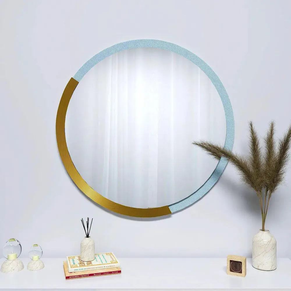 Decorative Designer Round Shape Wooden Wall Mirror Small ( 37CM X 37CM )