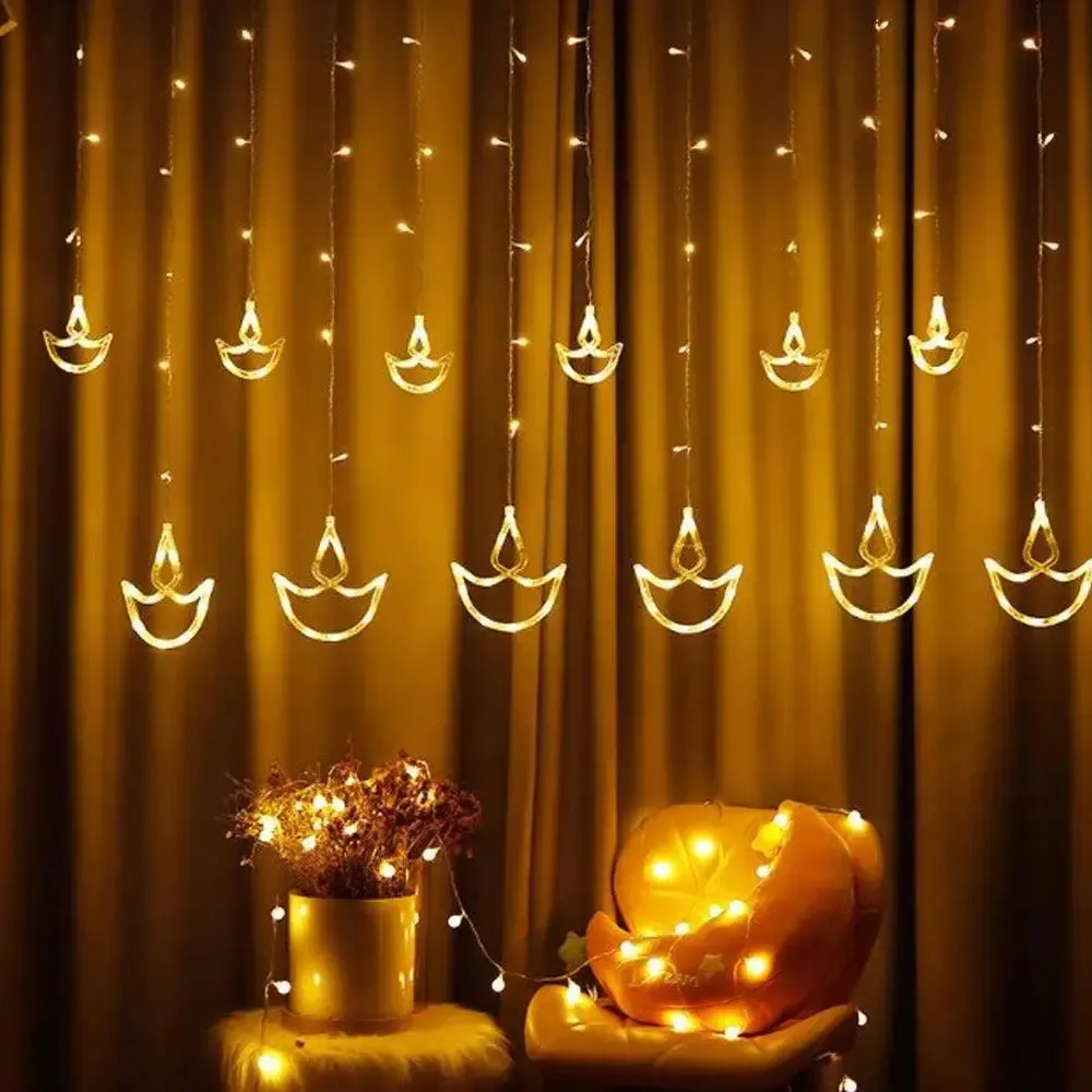 Decorative Diya Warm White String LED light With 8 Flashing Mode- 14 Pieces