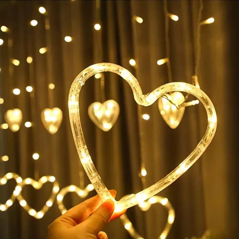 Decorative Heart Warm White String LED light With 8 Flashing Mode- 12 Pieces