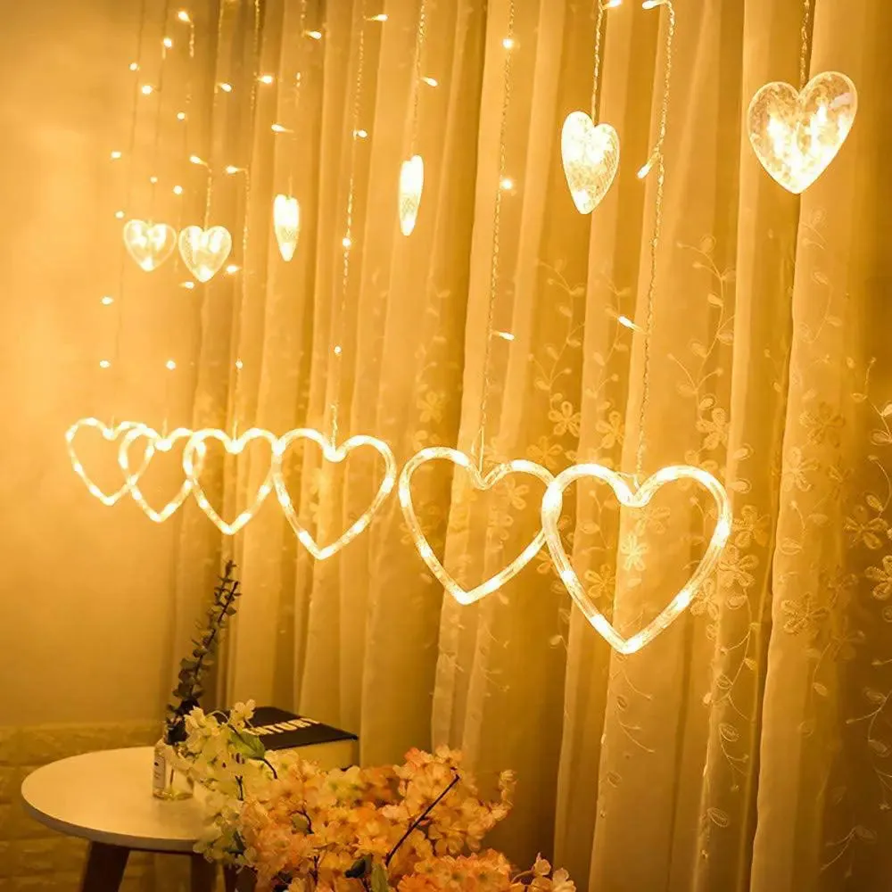 Decorative Heart Warm White String LED light With 8 Flashing Mode- 12 Pieces