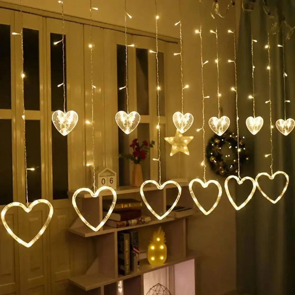 Decorative Heart Warm White String LED light With 8 Flashing Mode- 12 Pieces