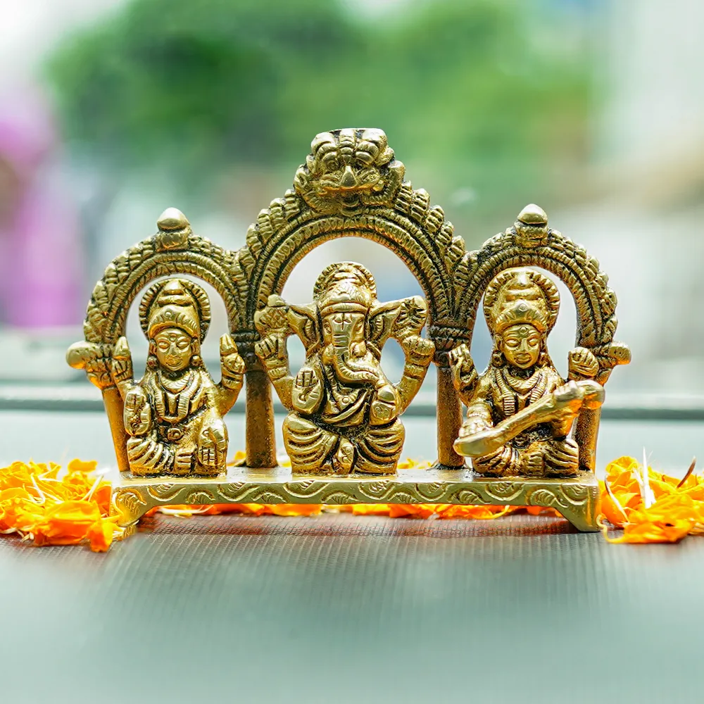 Decorative Lakshami Ganesha Saraswati Handmade Brass Idol Showpiece