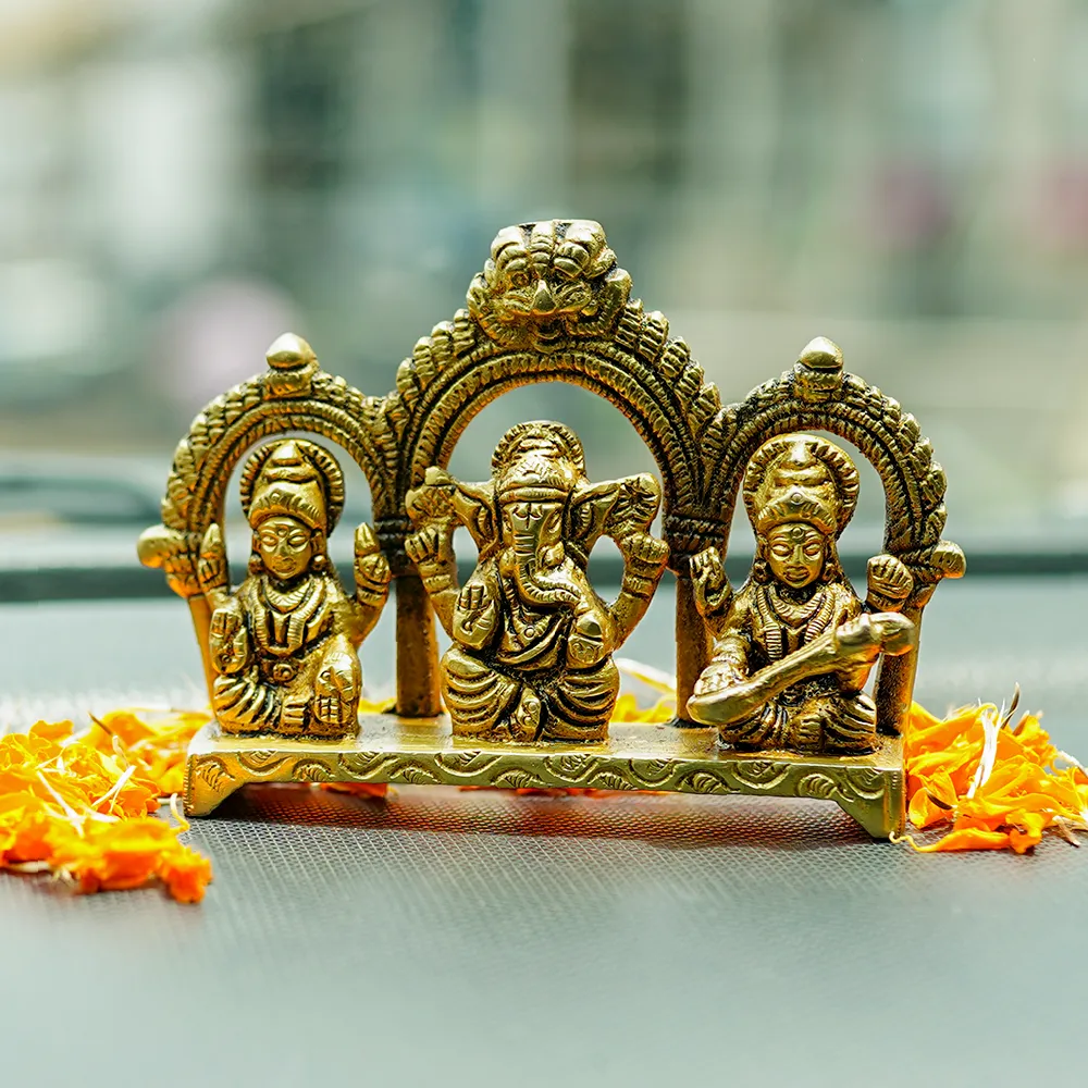 Decorative Lakshami Ganesha Saraswati Handmade Brass Idol Showpiece