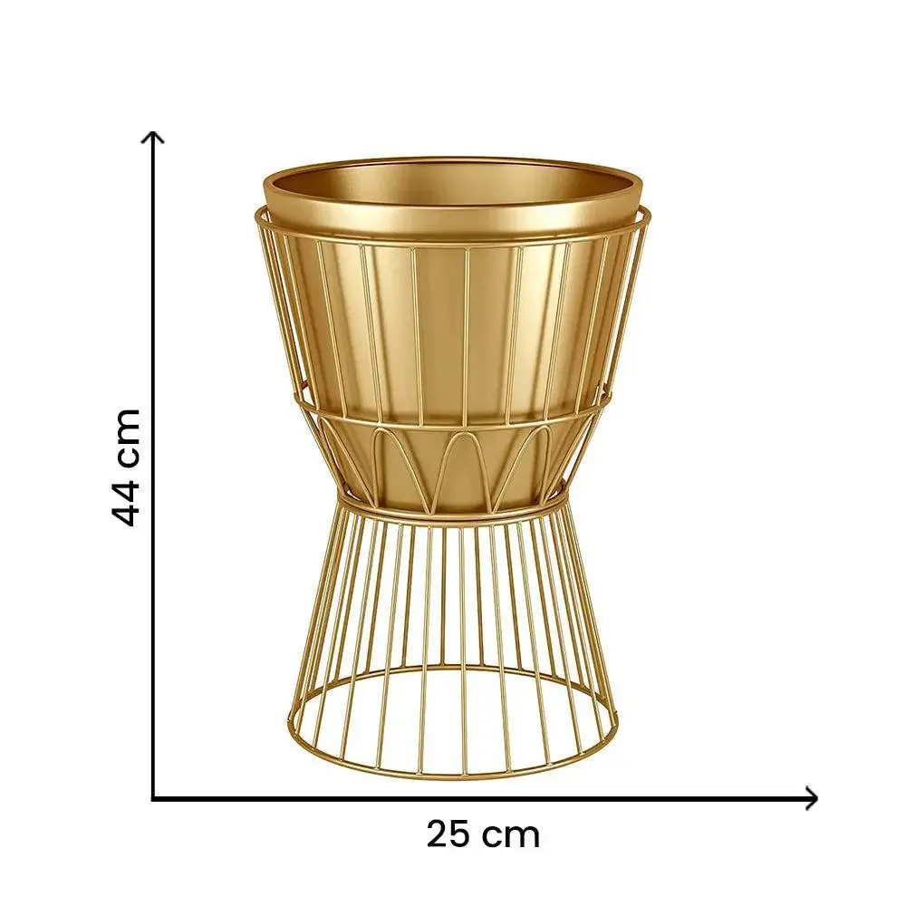 Decorative Metallic Gold Planter Pot with Geometric Sturdy Stand