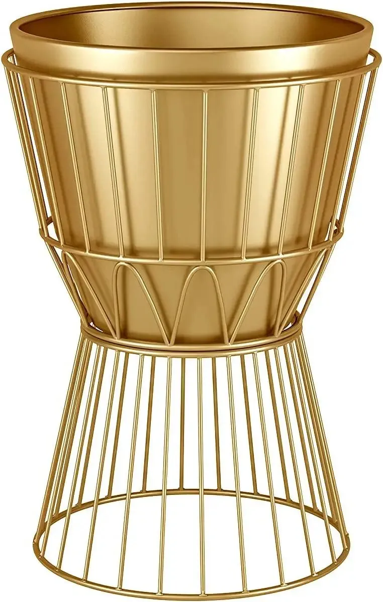 Decorative Metallic Gold Planter Pot with Geometric Sturdy Stand