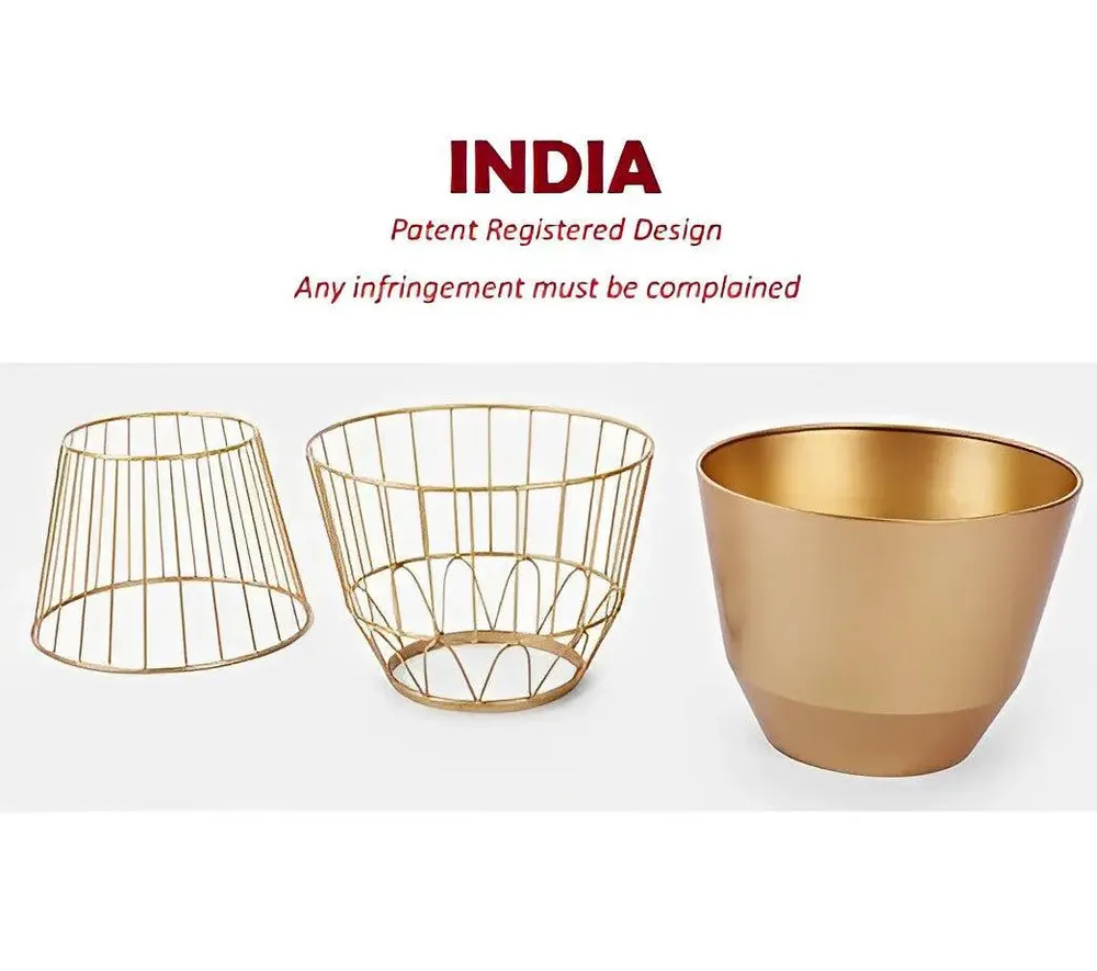 Decorative Metallic Gold Planter Pot with Geometric Sturdy Stand
