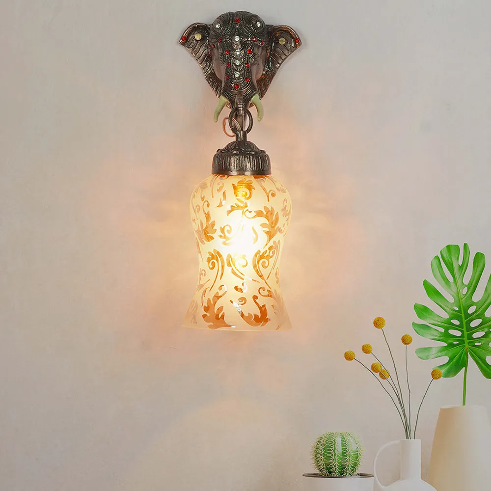 Decorative Molded Elephant Sculpted Aluminum Single Light Wall Sconce