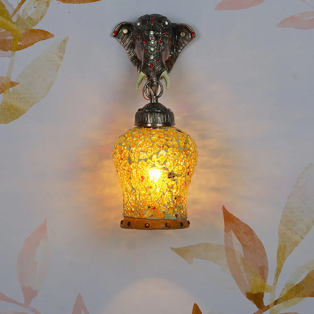 Decorative Molded Elephant Sculpted Aluminum Single Light Wall Sconce