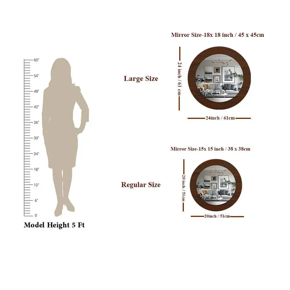 Decorative Round Wooden Wall Mirror Regular ( 51CM X 51CM )