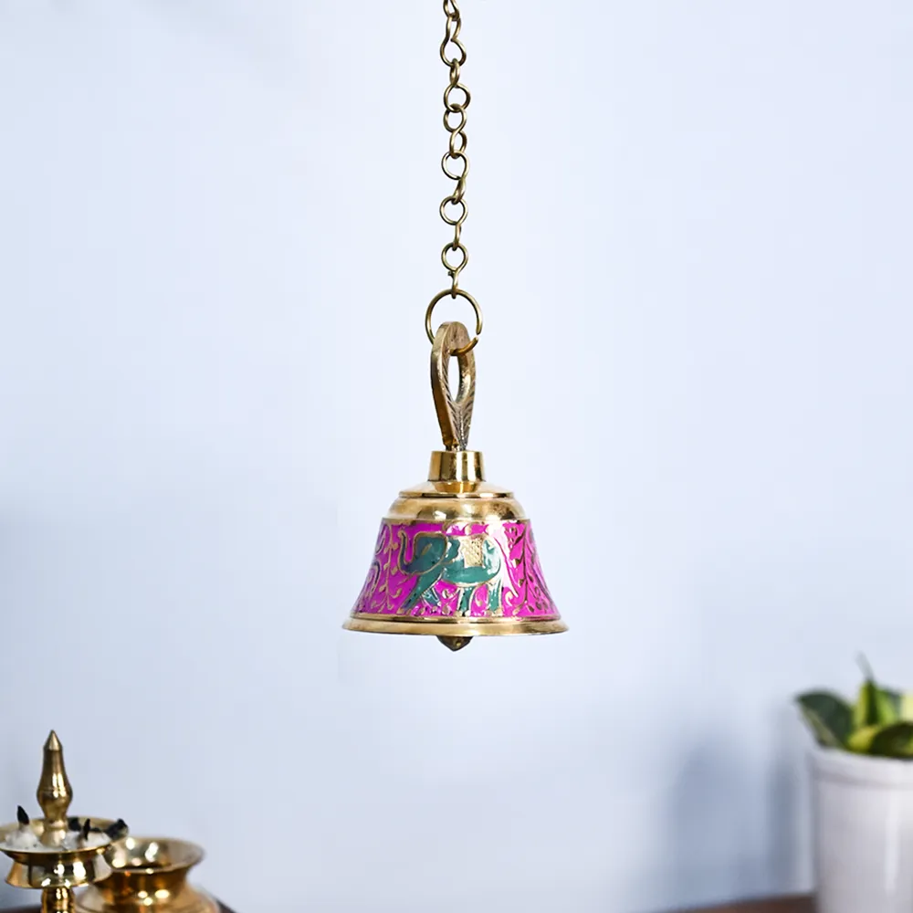 Decorative Rusty Colorful Brass Hanging Bell For Home Temple