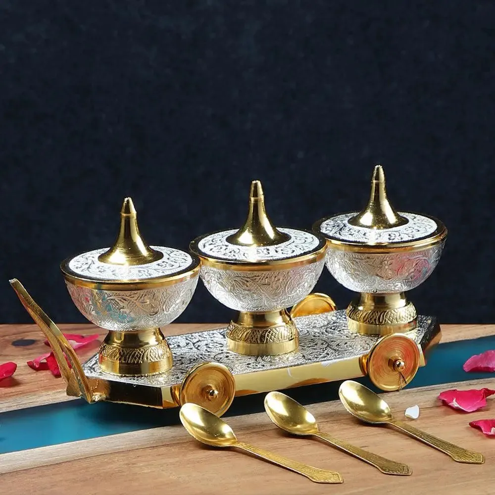 Decorative Trolley Shaped Aluminium Dry Fruit Platter