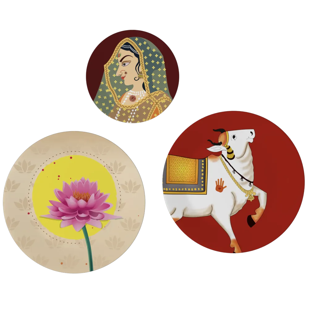 Decorative Wall Plates In Artistic Pichhwai Design Set Of 3