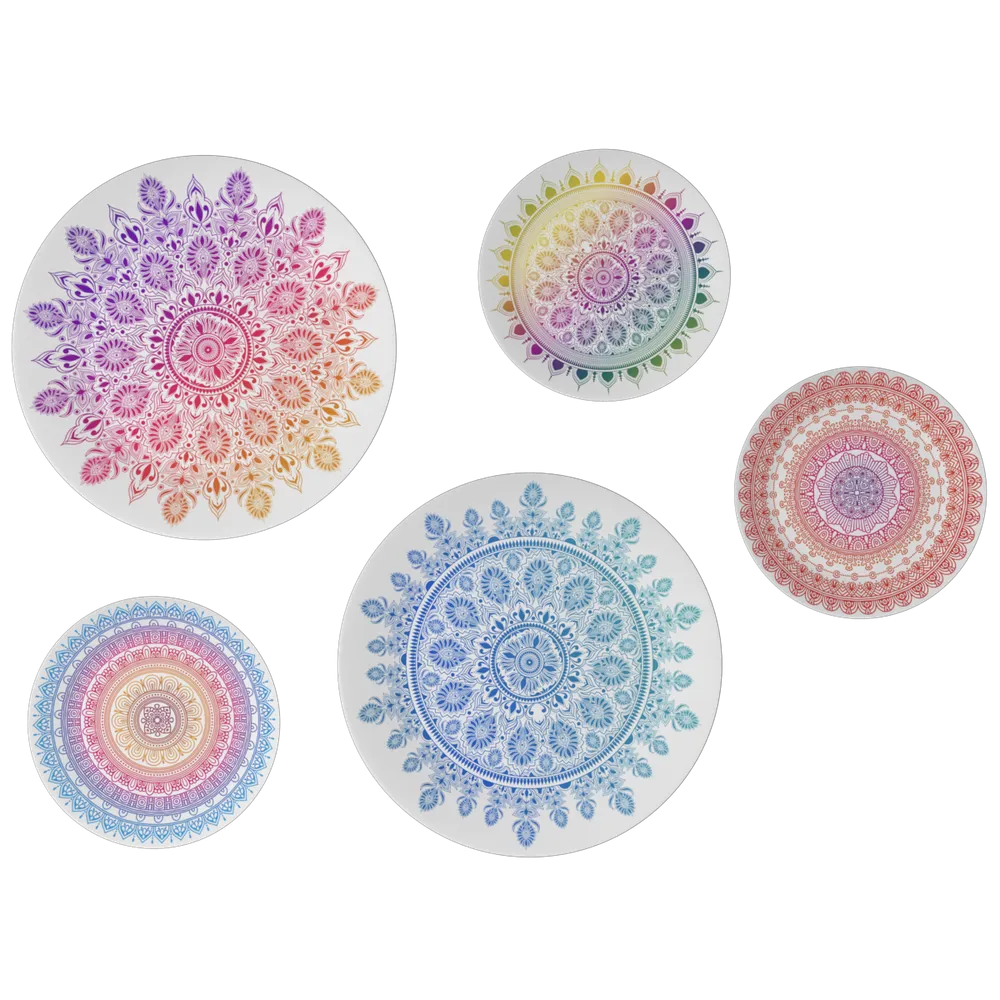 Decorative Wall Plates In Bohemian Mandala Design Set Of 5