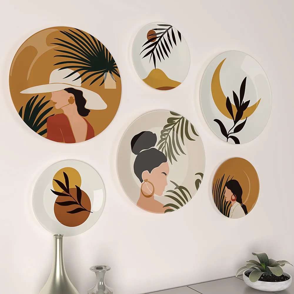 Decorative Wall Plates In Boho Chic Ladies Design Set Of 6
