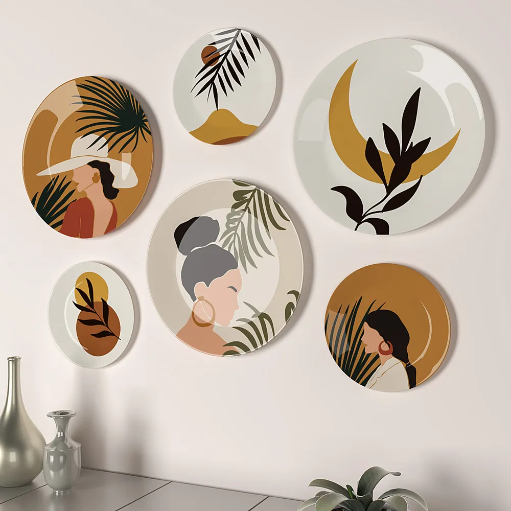 Decorative Wall Plates In Boho Chic Ladies Design Set Of 6