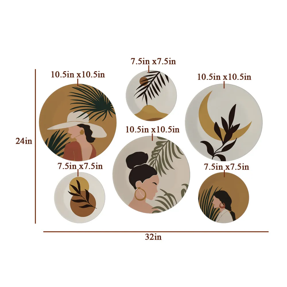 Decorative Wall Plates In Boho Chic Ladies Design Set Of 6