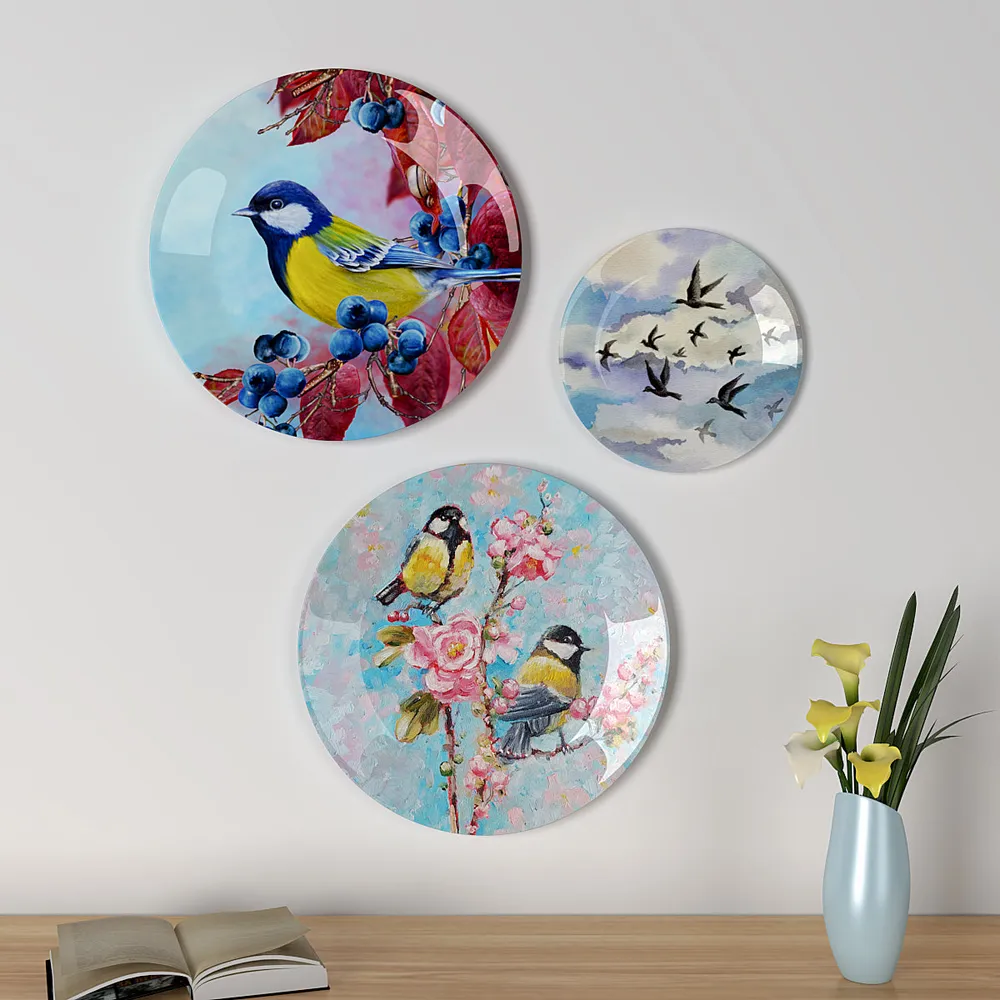 Decorative Wall Plates In Colorful Humming Bird Design Set Of 3