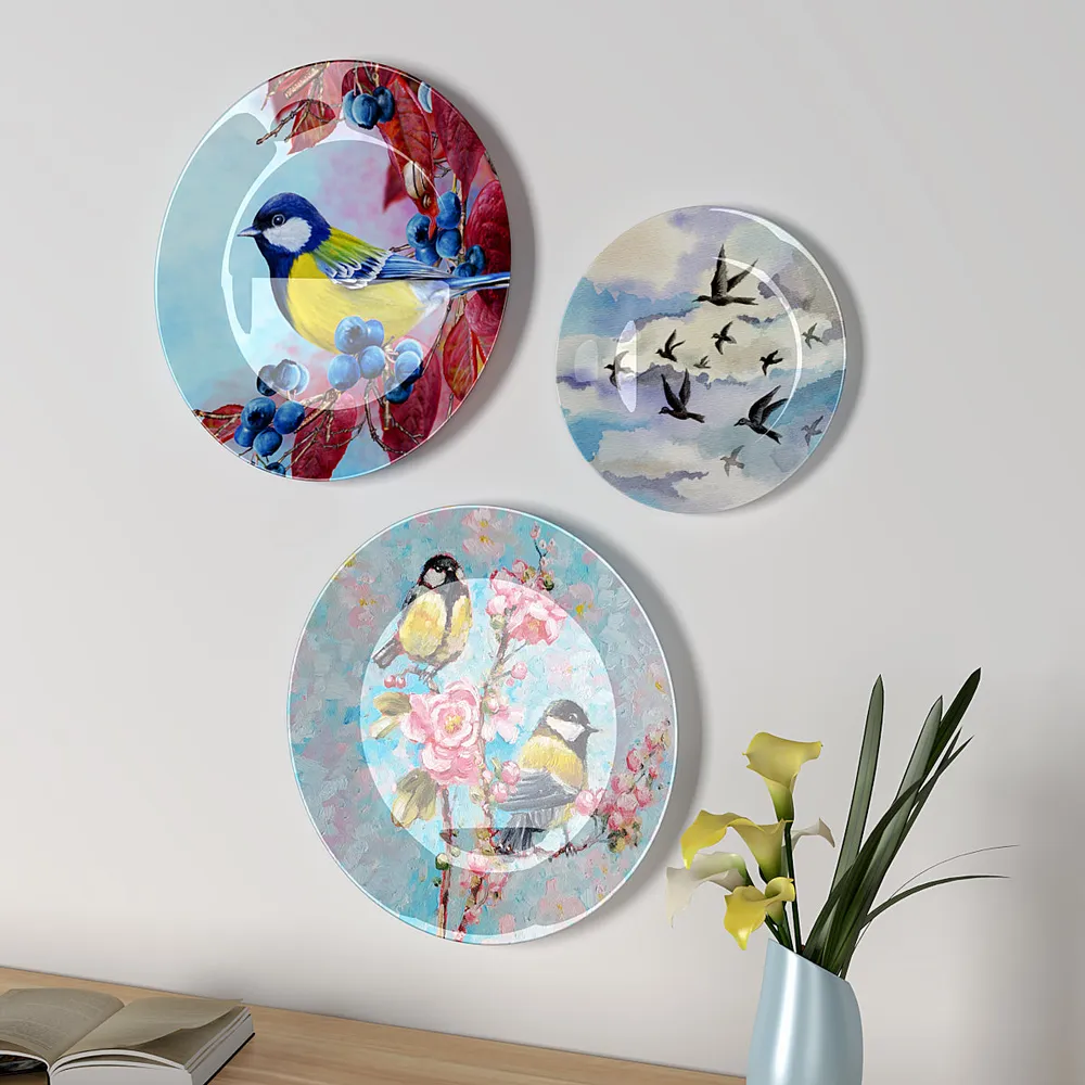 Decorative Wall Plates In Colorful Humming Bird Design Set Of 3