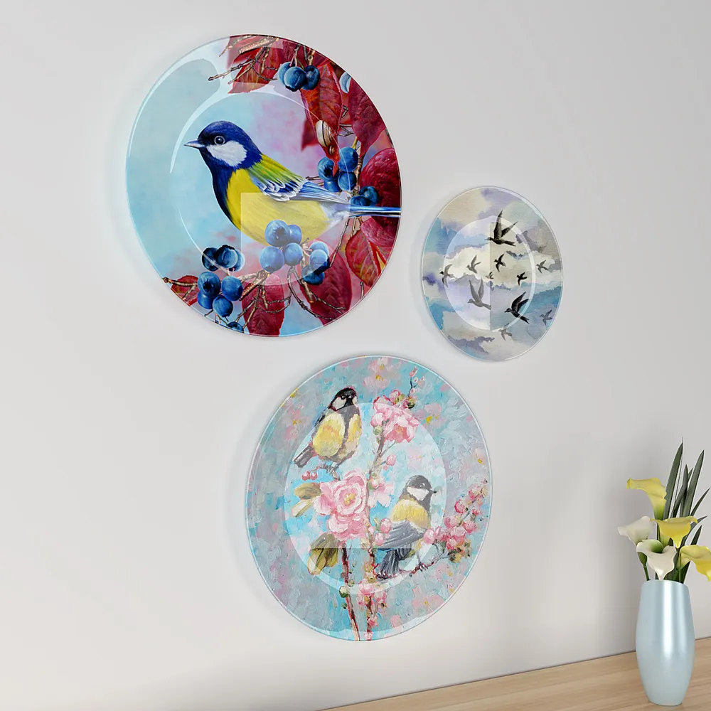 Decorative Wall Plates In Colorful Humming Bird Design Set Of 3