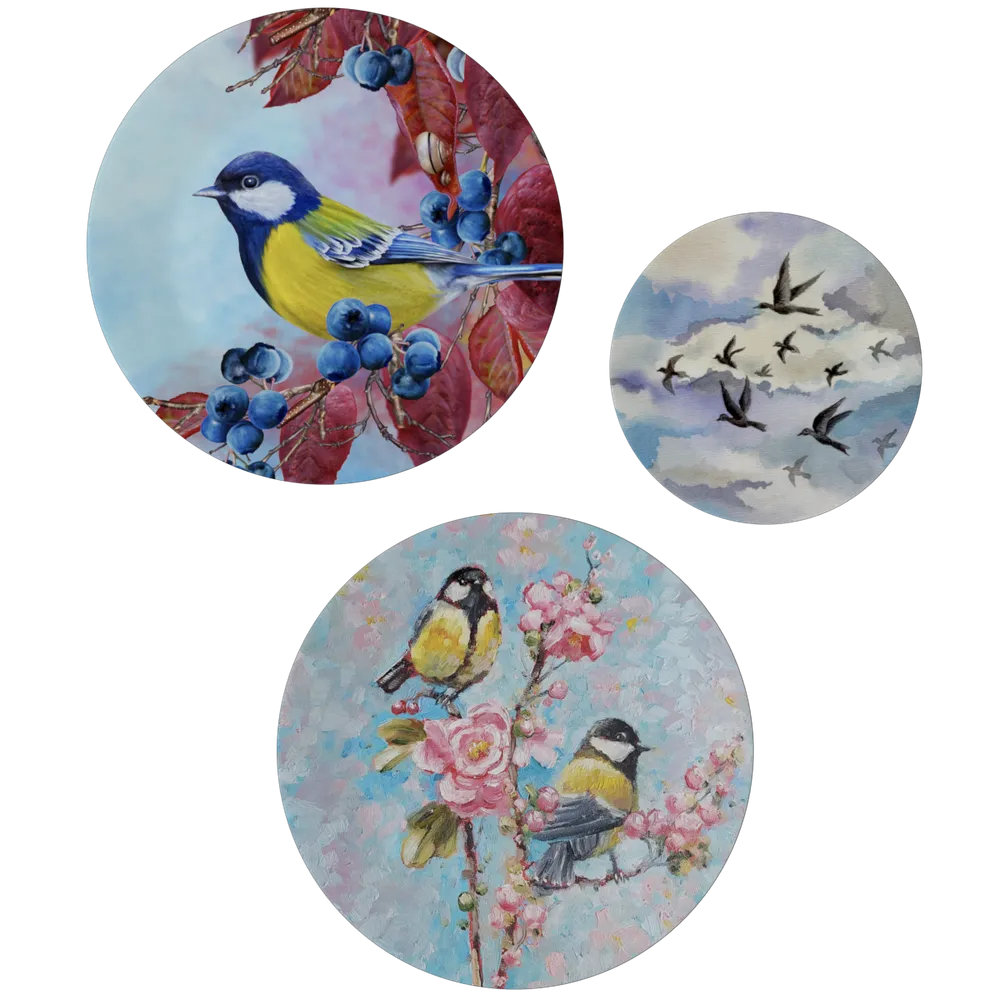 Decorative Wall Plates In Colorful Humming Bird Design Set Of 3