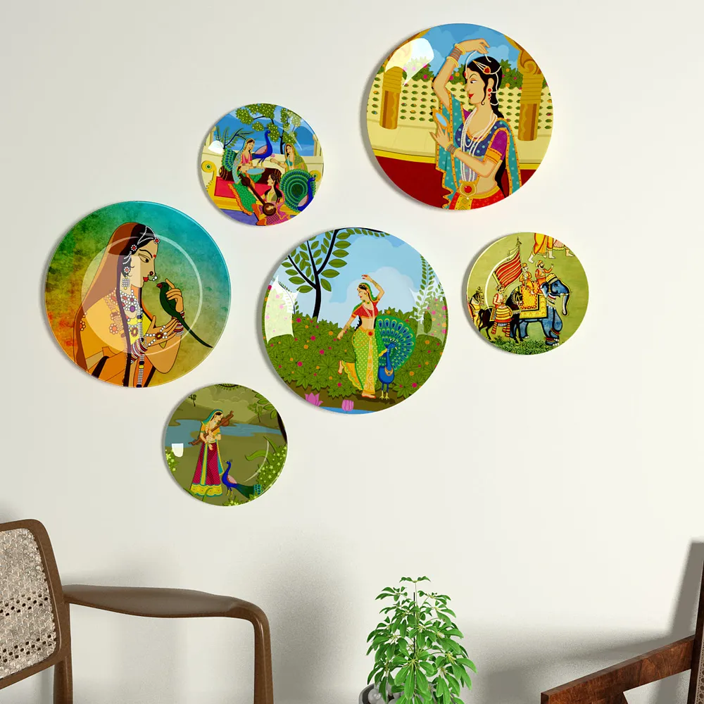 Decorative Wall Plates In Madhubani Handcrafted Design Set Of 6