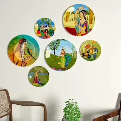 Decorative Wall Plates In Madhubani Handcrafted Design Set Of 6