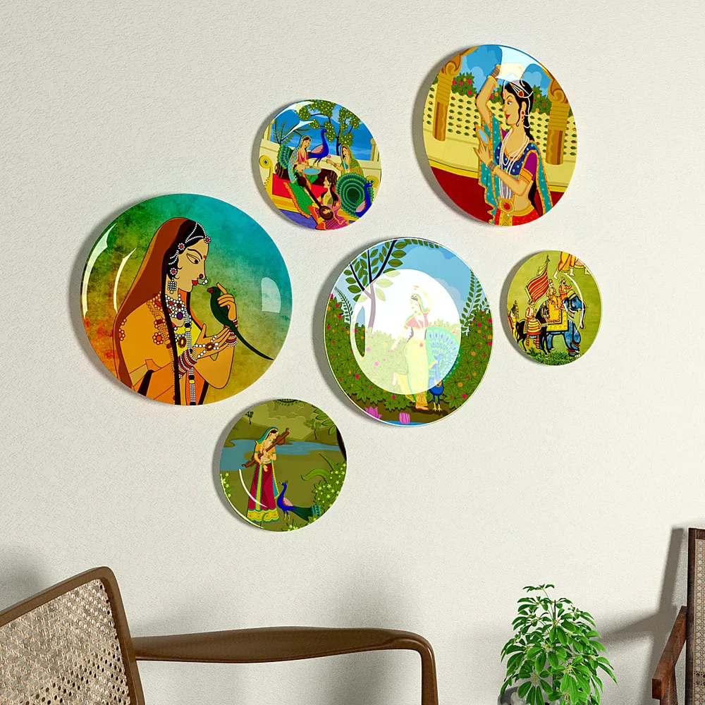 Decorative Wall Plates In Madhubani Handcrafted Design Set Of 6