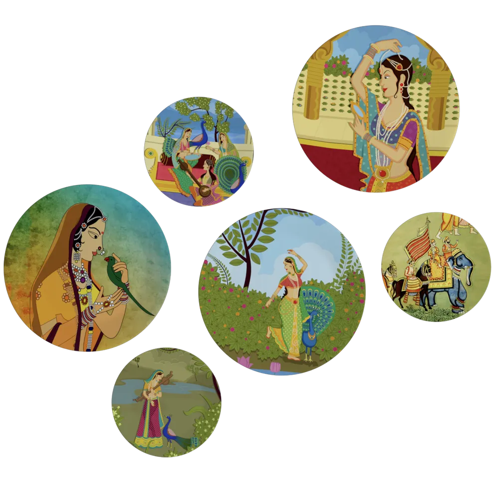 Decorative Wall Plates In Madhubani Handcrafted Design Set Of 6